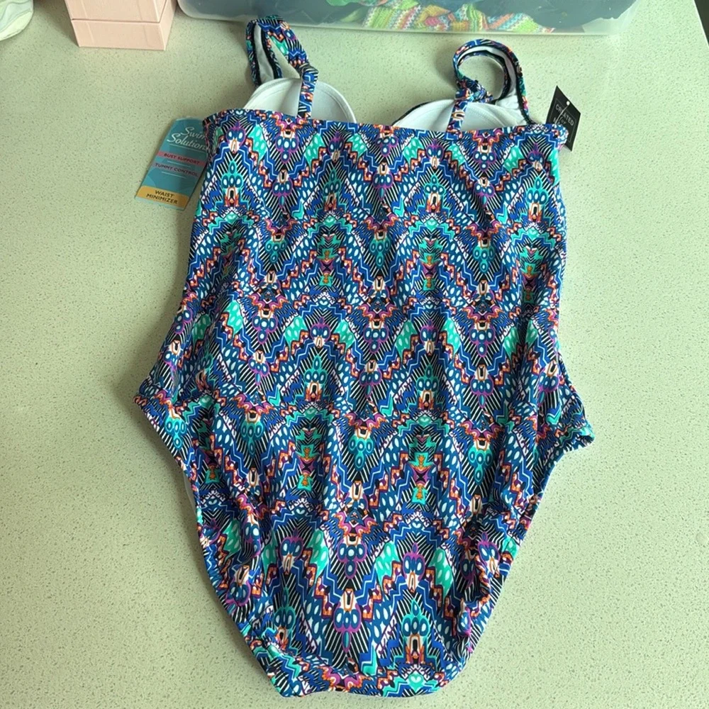 Women's Tummy-Control Shirred-Bodice One-Piece 16 - Picture 9 of 14